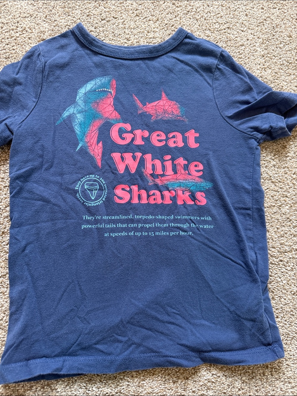 GAP Navy Short Sleeve Tee with Pink & Teal Shark Graphic